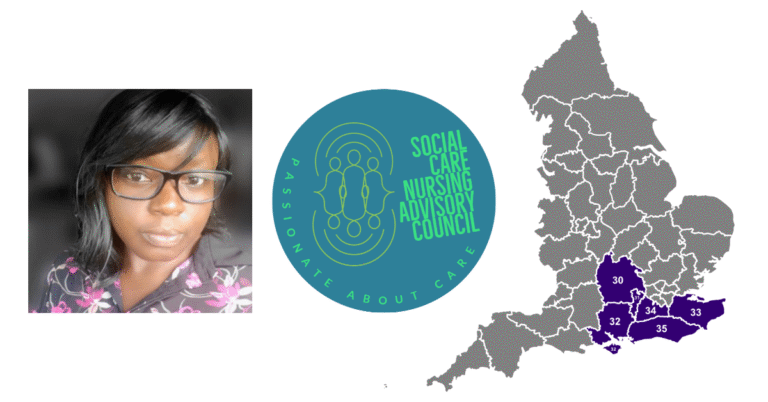 A picture of Pat Conteh with the SCNAC logo and the map of the South East region